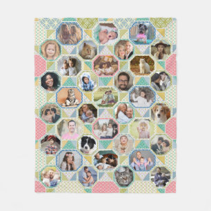 Family Photo Collage Bright Quilt Look 35 Pic Easy Fleece Blanket