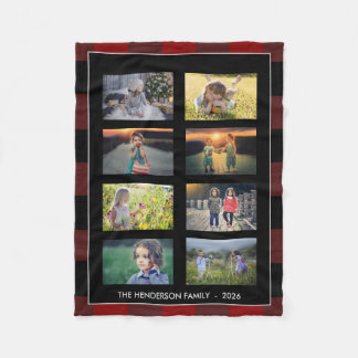 Family photo collage buffalo plaid personal  fleece blanket