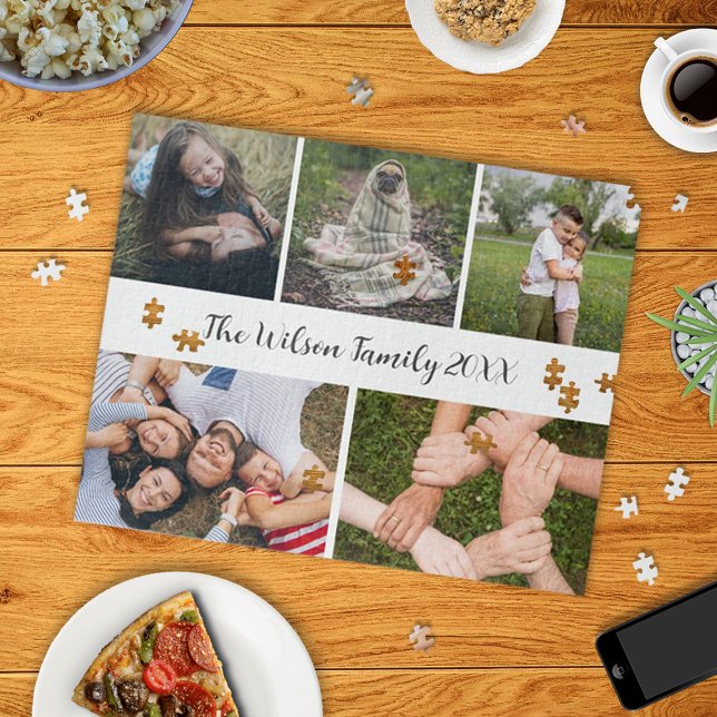Family photo collage calligraphy text white  jigsaw puzzle (Creator Uploaded)
