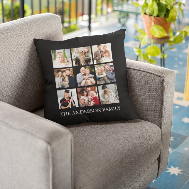 Family Photo Collage - Choose Your Colour Cushion (Customize to change text size, text style or background color.)