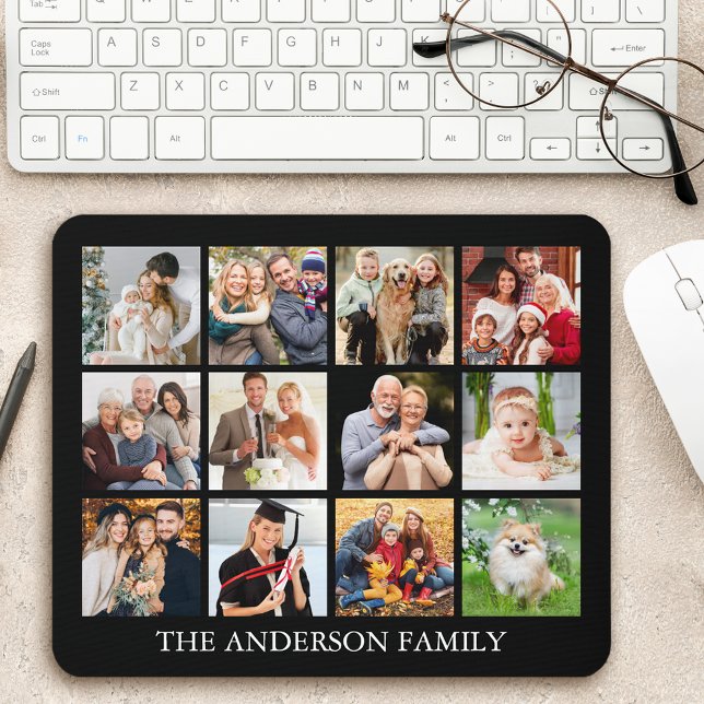 Family Photo Collage - Choose Your Colour Mouse Mat (Customize to change text size, text style or background color.)