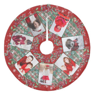 Family Photo Collage Christmas Wreath Red Fleece Tree Skirt