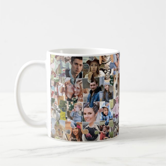 Family Photo Collage Custom 24 Pic Puzzle Shape Coffee Mug (Left)