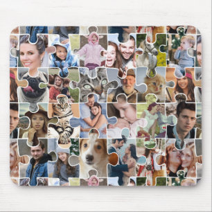 Family Photo Collage Custom 24 Pic Puzzle Shape Mouse Mat