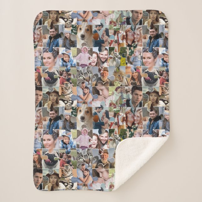 Family Photo Collage Custom 24 Pic Puzzle Shape Sherpa Blanket (Front)