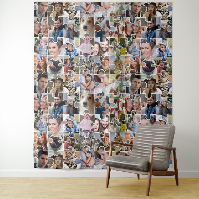 Family Photo Collage Custom 24 Pic Puzzle Shape Tapestry (In Situ)