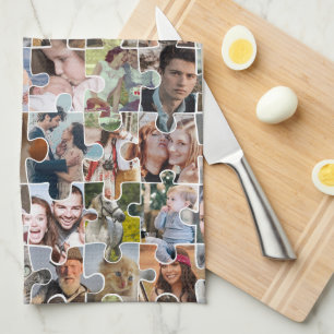 Family Photo Collage Custom 24 Pic Puzzle Shape Tea Towel