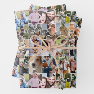 Family Photo Collage Custom 24 Pic Puzzle Shape Wrapping Paper Sheet