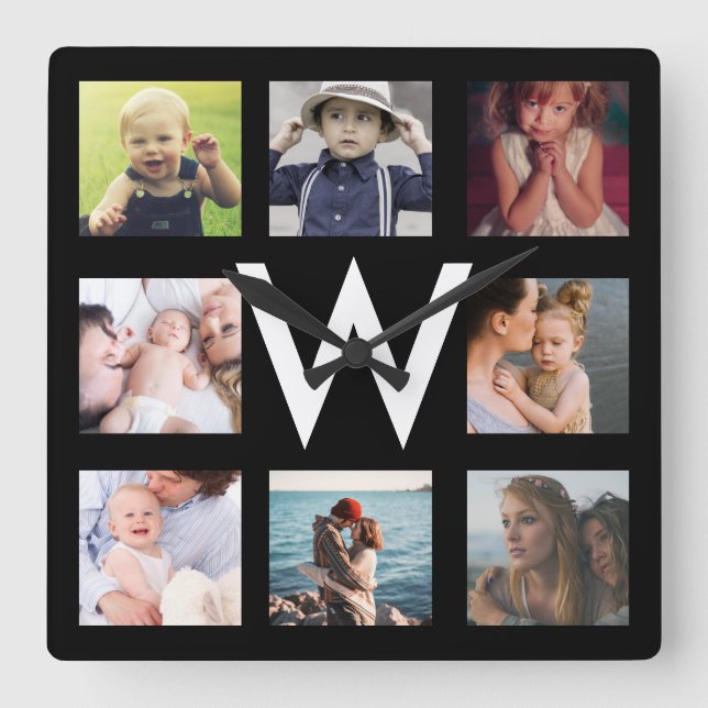 Family Photo Collage Custom personalised Square Wall Clock (Front)