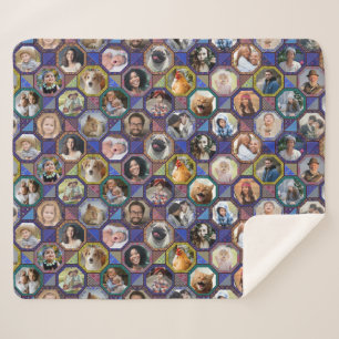 Family Photo Collage Dark Quilt Look 28 Pictures Sherpa Blanket