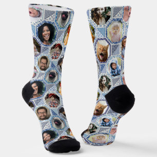 Family Photo Collage Easy Blue Quilt Look 12 Pics Socks
