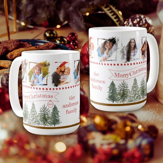 Family Photo Collage Elegant Vintage Christmas Coffee Mug (Creator Uploaded)