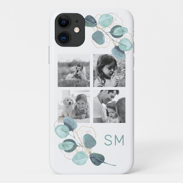 Family Photo Collage Eucalyptus Black & White Case-Mate iPhone Case (Back)