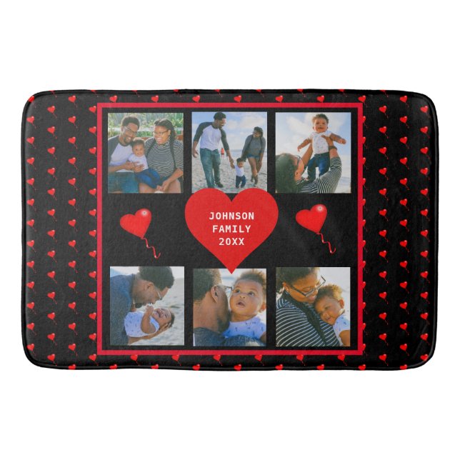 Family Photo Collage Family Heart Black Background Bath Mat (Front)