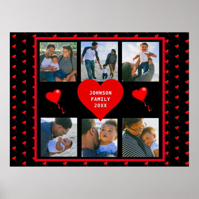 Family Photo Collage Family Heart Black Background Poster (Front)