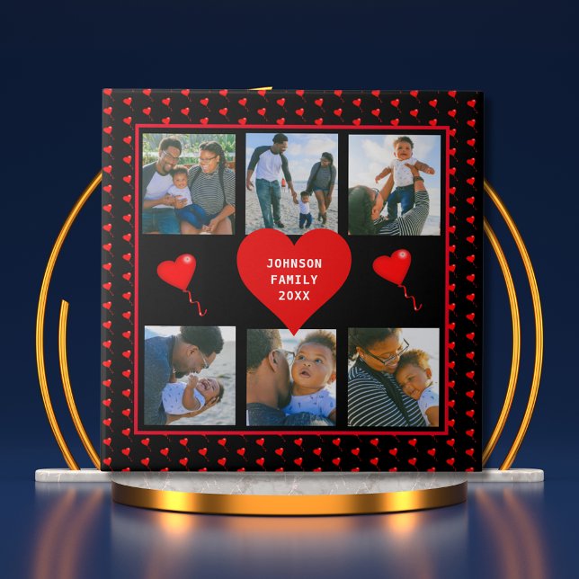 Family Photo Collage Family Heart Black Background Tile (Family Photo Collage Family Heart Black Background Ceramic Tile)