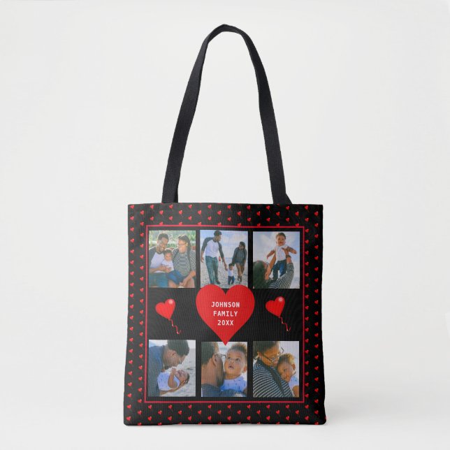 Family Photo Collage Family Heart Black Background Tote Bag (Front)