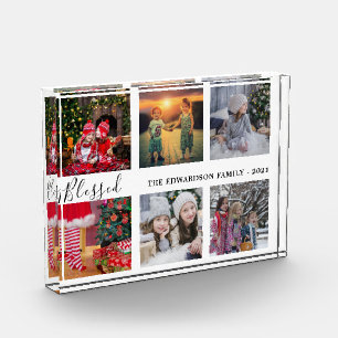 Family photo collage family name Blessed script Block