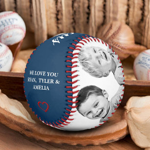 Family Photo Collage Father`s Day Petrol Blue Baseball
