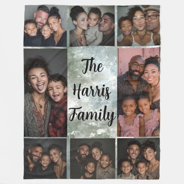 Family Photo Collage Fleece Blanket (Front)