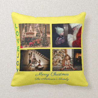 Family Photo Collage Four Photos Merry Christmas Cushion
