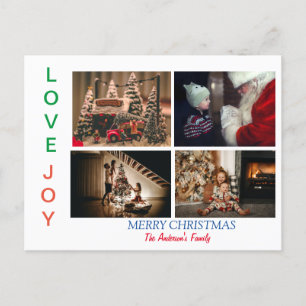 Family Photo Collage Four Photos Merry Christmas Postcard