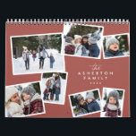 Family photo collage fun modern terracotta calendar<br><div class="desc">With a variety of photo shapes, sizes and layouts, this photo calendar makes a perfect family gift. The cover features a collage of 7 photos scattered scrapbook style on a stylish terracotta background. The photos surround type that can be customised with your family name. Makes a great grandparent or parent...</div>