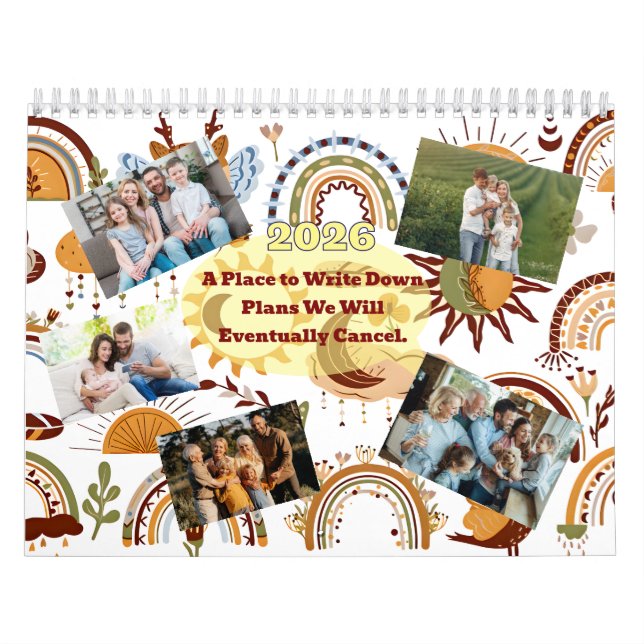 Family Photo Collage Fun Modern Terracotta  Calendar (Cover)