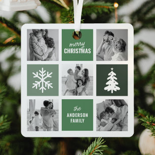 Family Photo Collage Green Christmas Metal Tree Decoration