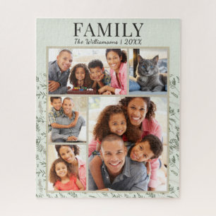 Family Photo Collage Green Jigsaw Puzzle