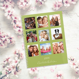 Family photo collage green name script 2023 planner