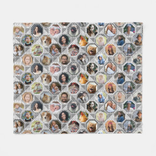 Family Photo Collage Grey Quilt Look 28 Pics Fleece Blanket