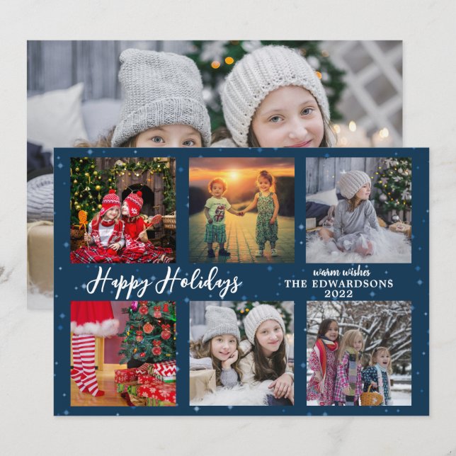 Family photo collage Happy Holidays Christmas Holiday Card (Front/Back)