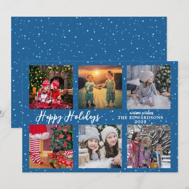 Family photo collage Happy Holidays Christmas Holiday Card (Front/Back)