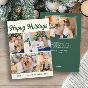 Family Photo Collage Happy Holidays Green Holiday Card