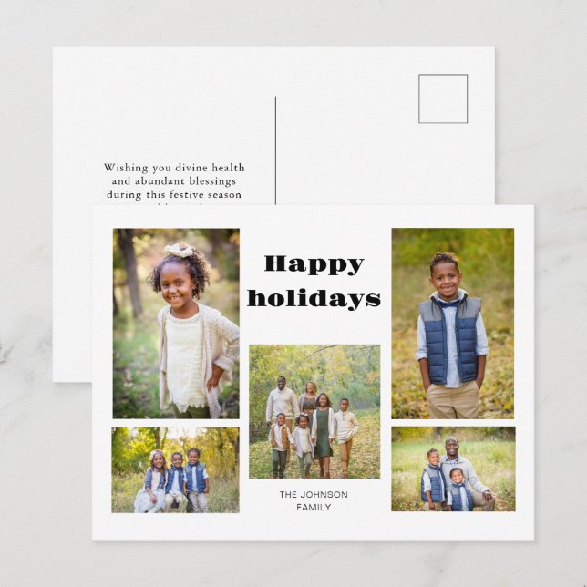 Family Photo Collage Happy Holidays Holiday Postcard (Front/Back)