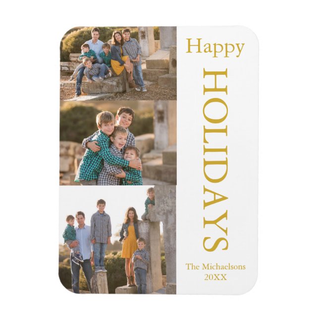 Family Photo Collage Happy Holidays Magnet (Vertical)