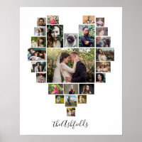 Family Photo Collage Heart 25 Pictures Name White