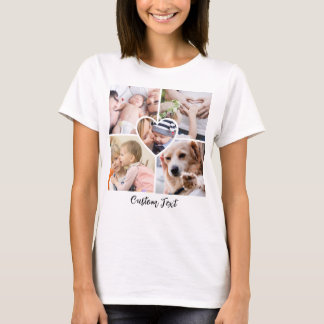 Family Photo Collage Heart w/ Script Custom Text  T-Shirt