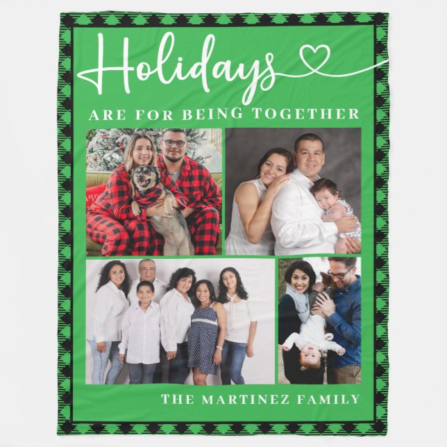 Family Photo Collage Holiday Fleece Blanket (Front)