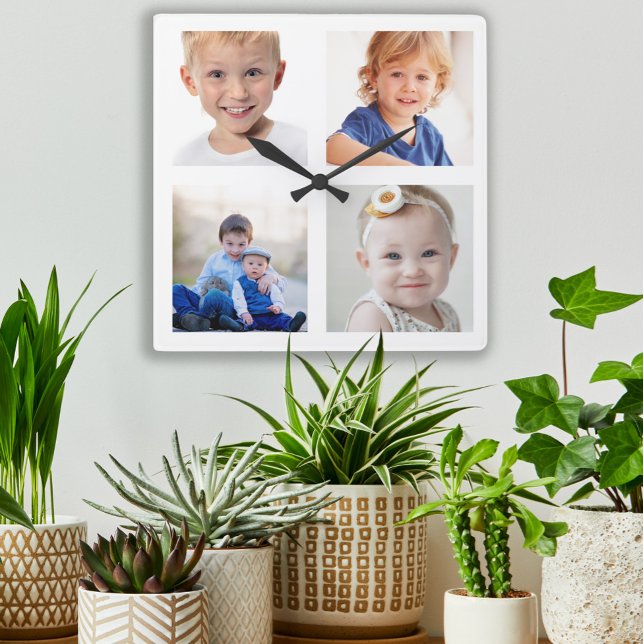 Family Photo Collage Home Decor Square Wall Clock (Custom 4-photo wall clock)