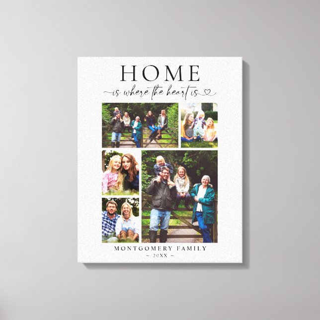 Family Photo Collage Keepsake Heart Script Canvas Print (Front)