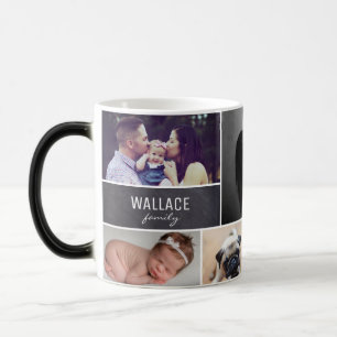 Family Photo Collage Last Name Chalkboard Magic Mug