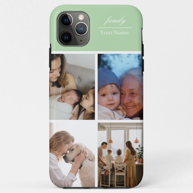 Family Photo Collage light green 4 Picture Case-Mate iPhone Case (Back)