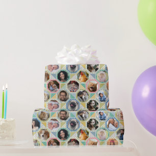Family Photo Collage Light Quilt Look 28 Pics Easy Wrapping Paper
