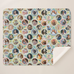 Family Photo Collage Light Quilt Look 28 Picture Sherpa Blanket