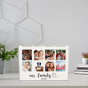 Family photo collage love heart script ivory block