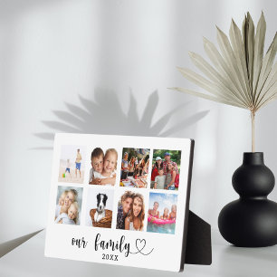 Family photo collage love heart script plaque
