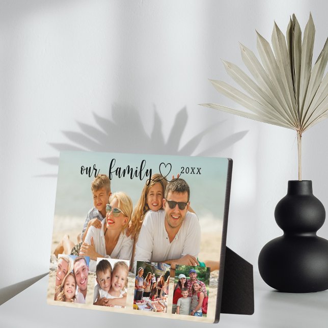 Family photo collage love heart script plaque (Creator Uploaded)
