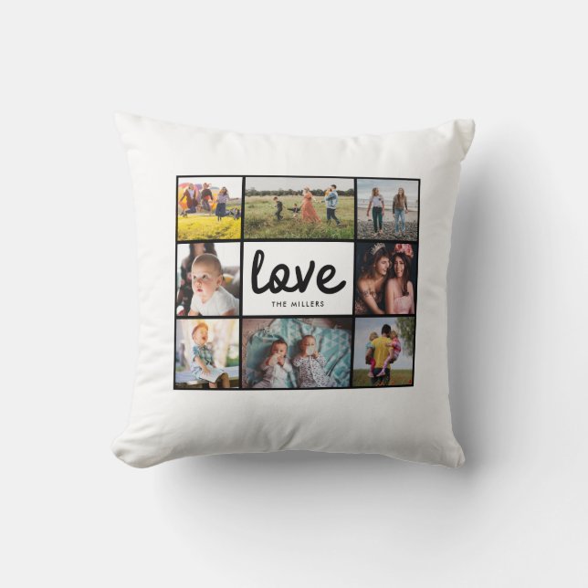 Family Photo Collage Love Name Cushion (Front)